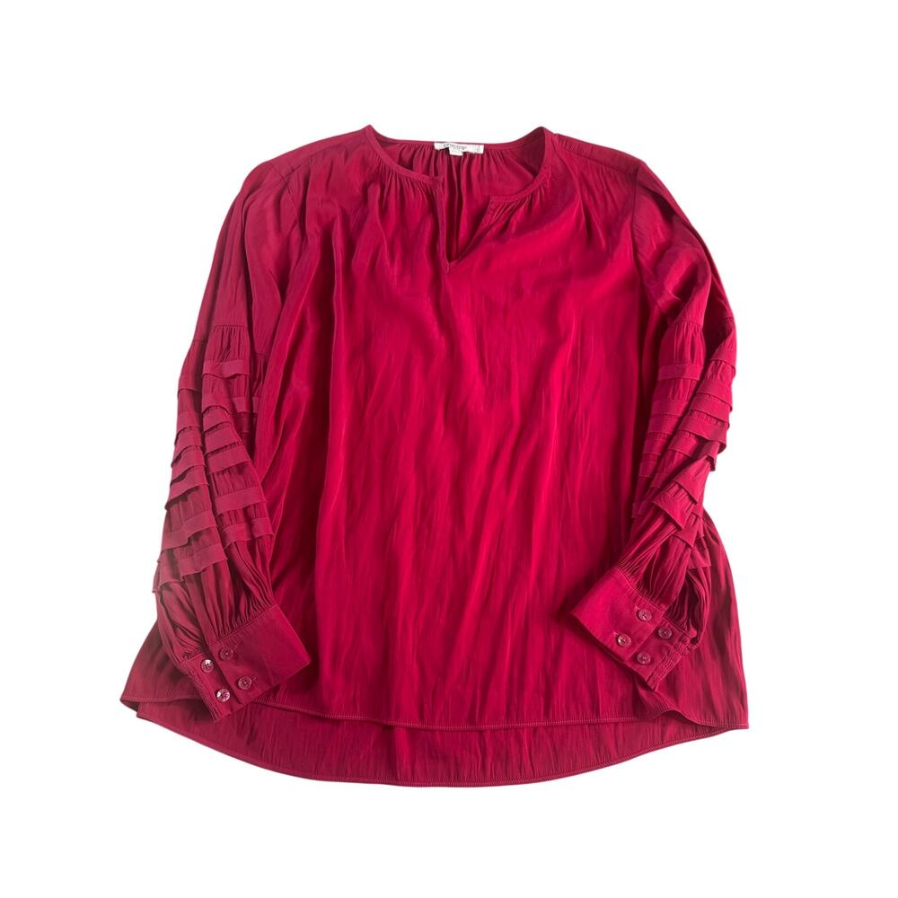 Chico's Blouse Size 3 XL 16/18 Magenta Pink Pintuck Sleeve V Neck Top